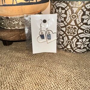 Silver Heart Earrings with Blue kyanite Stone